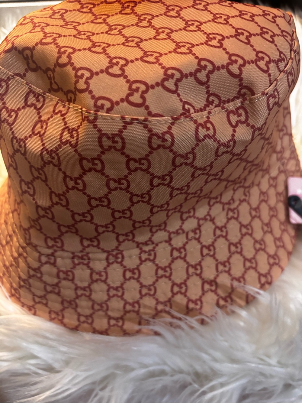Luxury Monogram Bucket Hat - Peach & Red